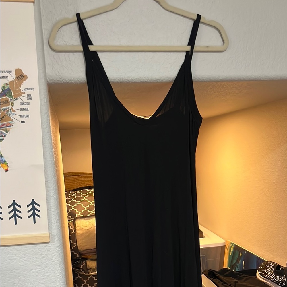 American Twist Black Chemise with V-Neck and Thin Straps